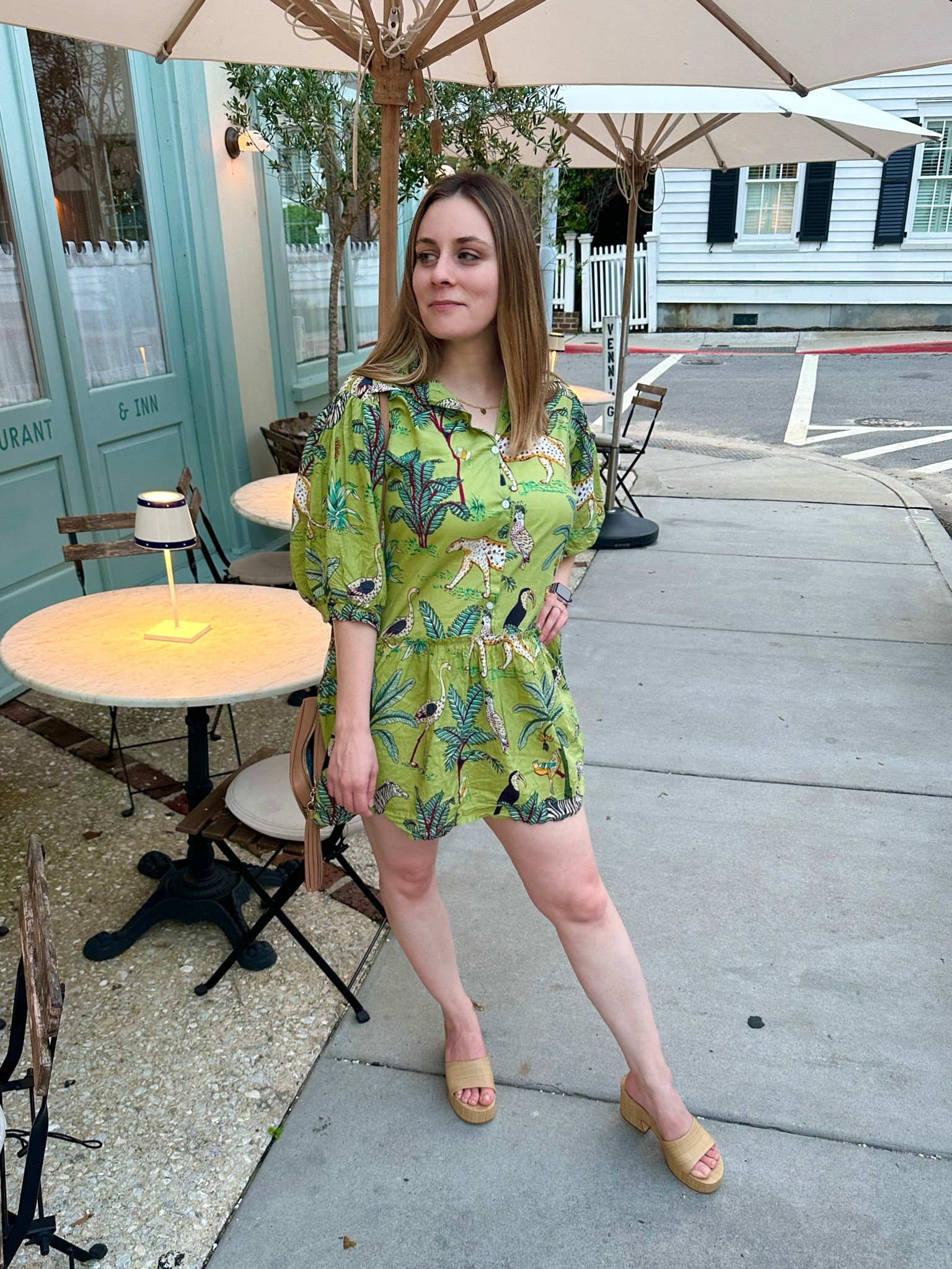 Date night! Love these woven platform slides slides. Dress is from fox and hen 🦊 