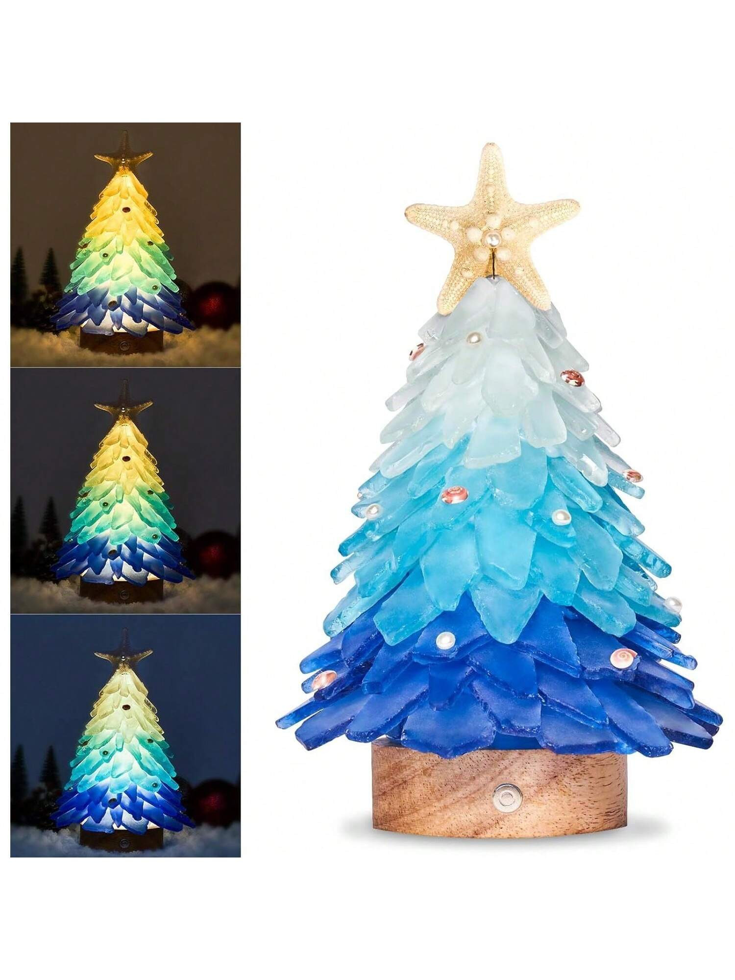 Sea Glass Christmas Tree - Handcrafted Mini Christmas Tree with LED Lights, Table Centerpiece - I... | SHEIN