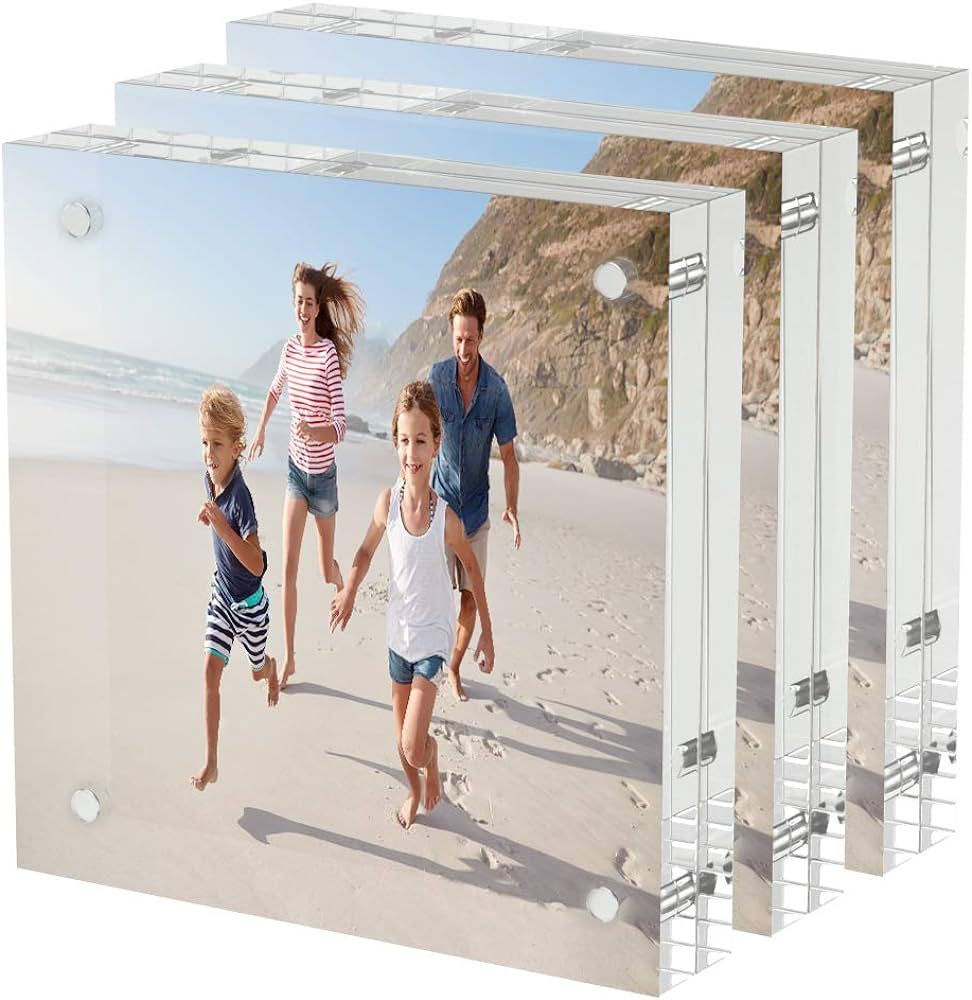 AITEE 4x4 Acrylic Picture Frames 3 Pack, 20% Thicker Block, Clear Picture Frames Freestanding Dou... | Amazon (US)