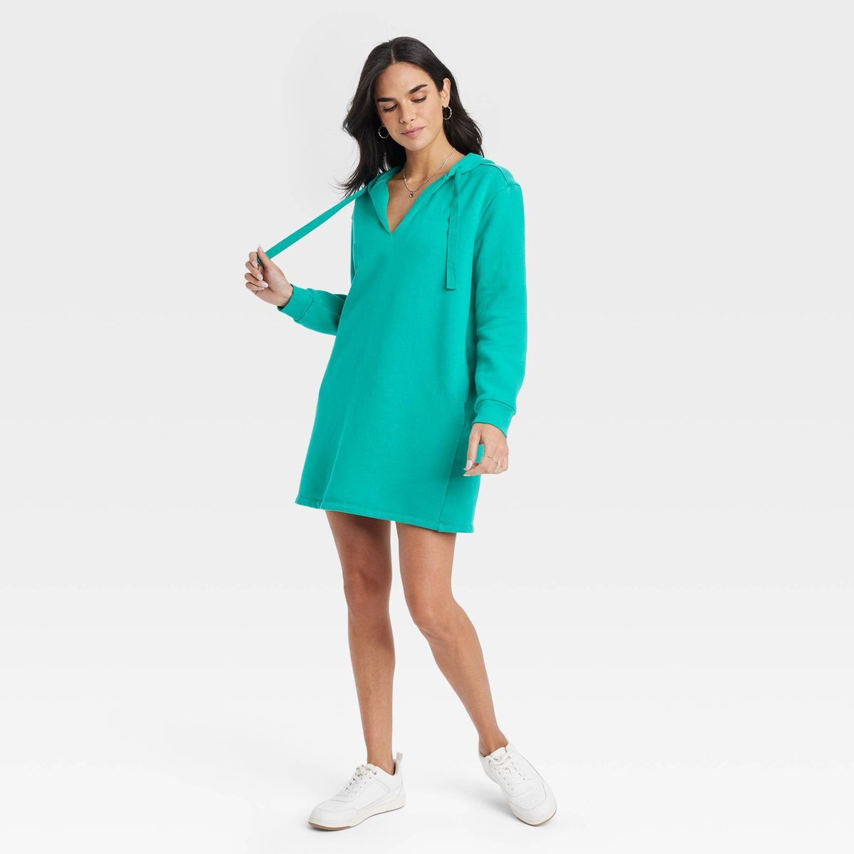 Women's Long Sleeve Mini Fleece Tunic Dress - Universal Thread™ Green M | Target