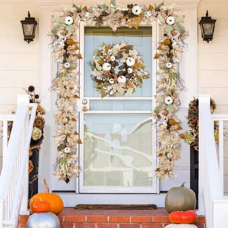 2 Pack Fall Garland - 6 Ft Autumn Maples Leaf Pumpkin Berry Garland - Thanksgiving Mantle Firepla... | Walmart (US)