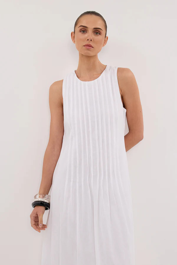MILO WHITE LINEN BLEND MIDI DRESS | DISSH