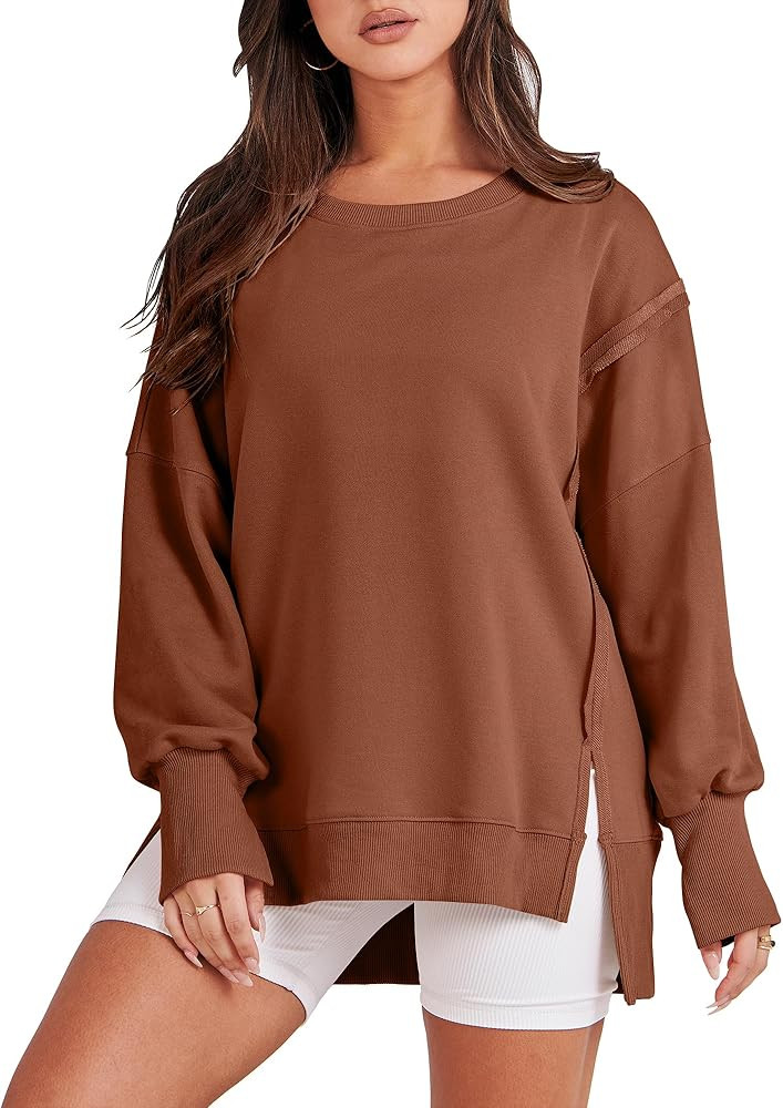 ANRABESS Womens Oversized Sweatshirts Crew Neck Long Sleeve Shirts Casual Loose Slit 2025 Fall Ou... | Amazon (US)