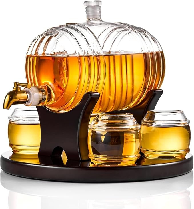 Whiskey Barrel Decanter Set - Bookshelf Bourbon Barrel, Liquor Dispenser Birthday Gifts Ideas for... | Amazon (US)
