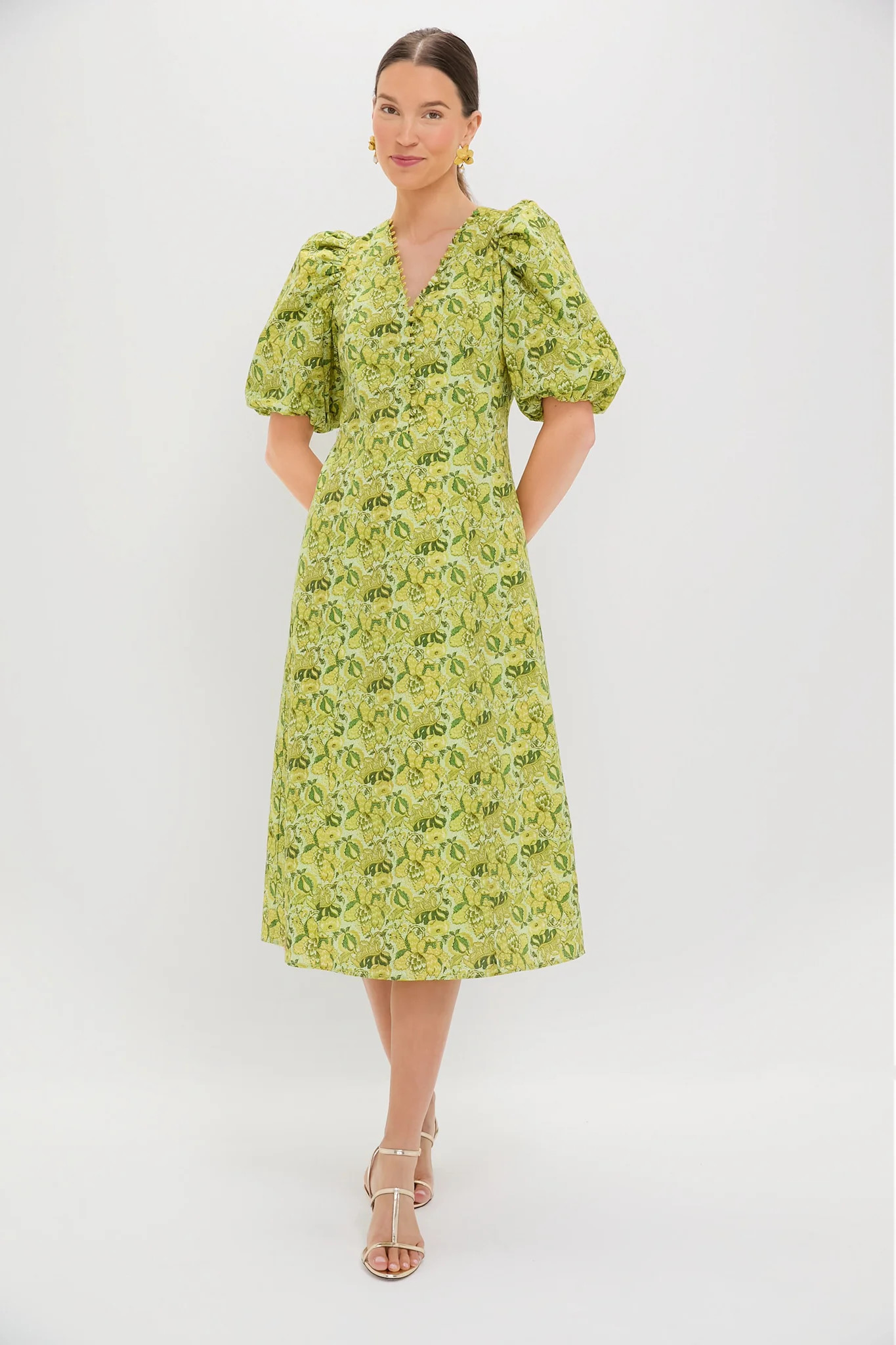 Chartreuse Multi Floral Marcy Midi Dress | Tuckernuck (US)
