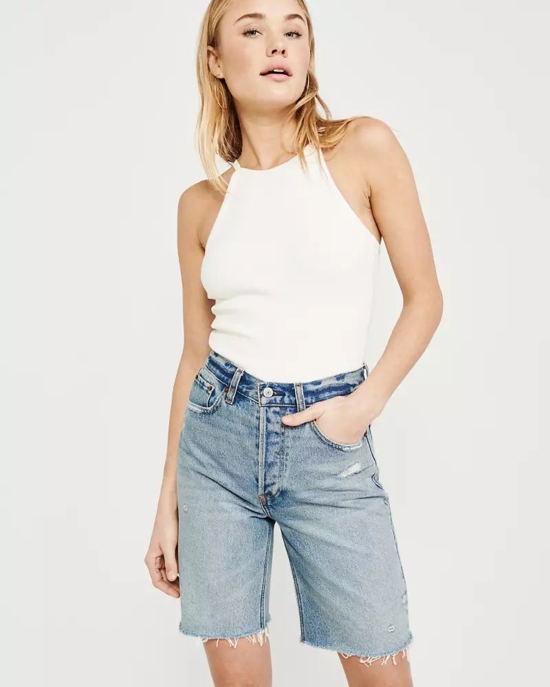 Womens High Rise Long Denim Shorts | Womens Clearance | Abercrombie.com | Abercrombie & Fitch US & UK