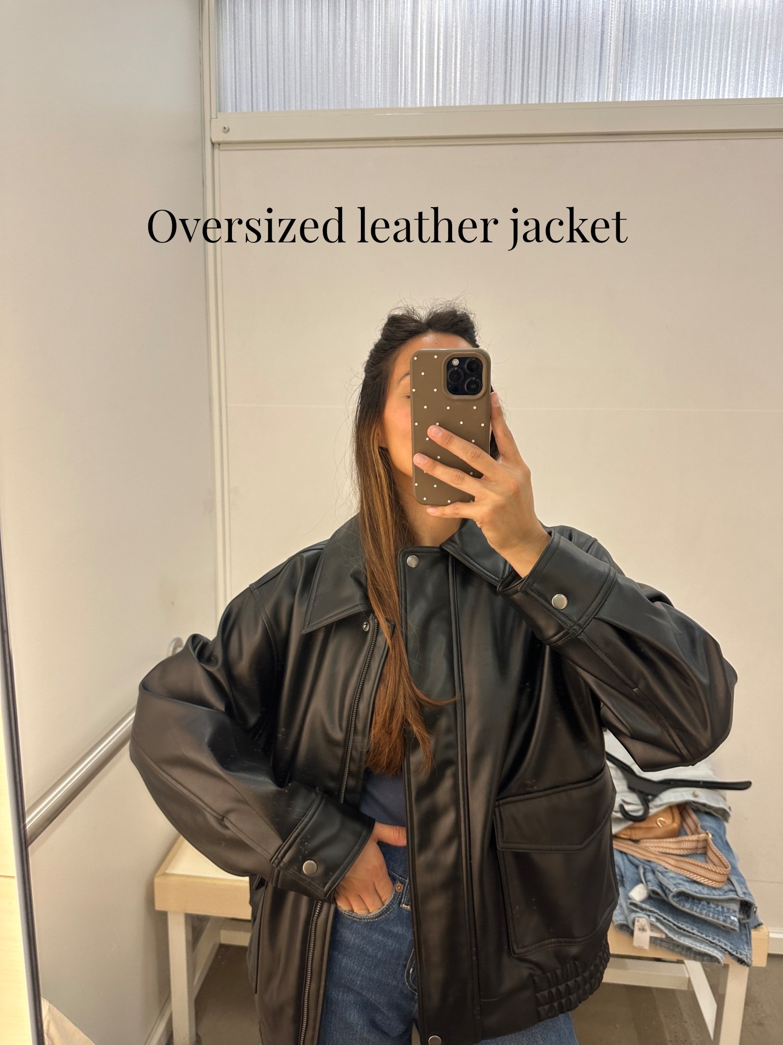 Oversized Leather jacket! 
 I’m wearing a small and I’m 5’3 120 pounds 

#LTKPetite #LTKSeasonal #LTKootd