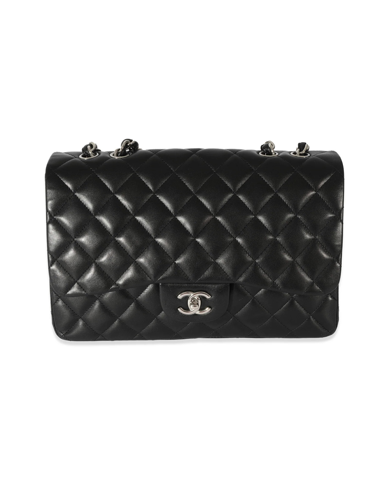Chanel Black Lambskin Jumbo Single Flap Bag | Shop Simon
