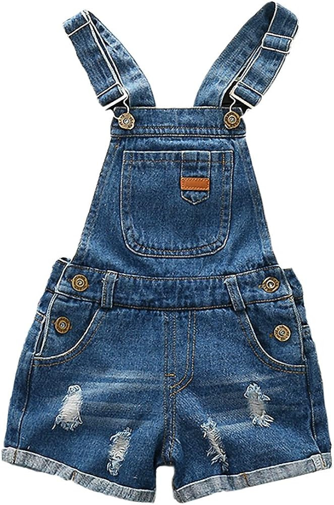 KIDSCOOL SPACE Baby Little Girl Jean Overalls,Big Ripped Denim Shortall | Amazon (US)
