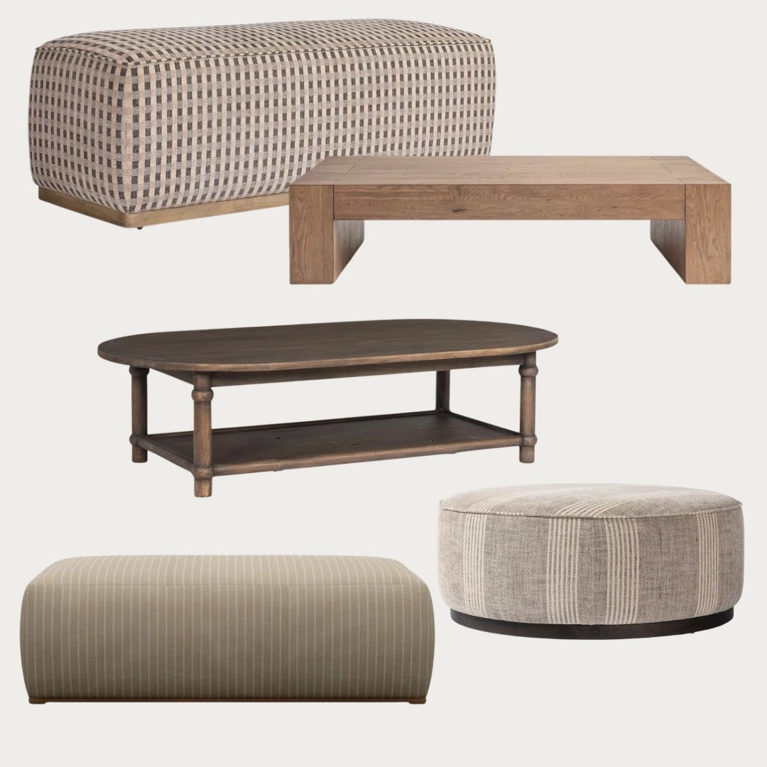 Living Room ottomans and coffee tables 

The lower left ottoman is from One Kings Lane (not on LTK)

#LTKHome