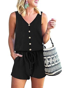 ANRABESS Womens Rompers Casual Sleeveless One Piece Shorts Jumpsuit Loose 2024 Summer Outfits Clo... | Amazon (US)