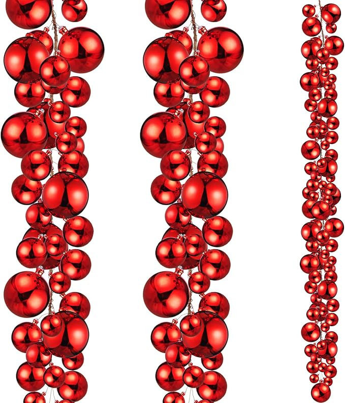 2 Pcs Christmas Ball Garland 6.6 ft Ball Ornaments Sturdy Christmas Bulb Garland Xmas Tree Bauble... | Amazon (US)