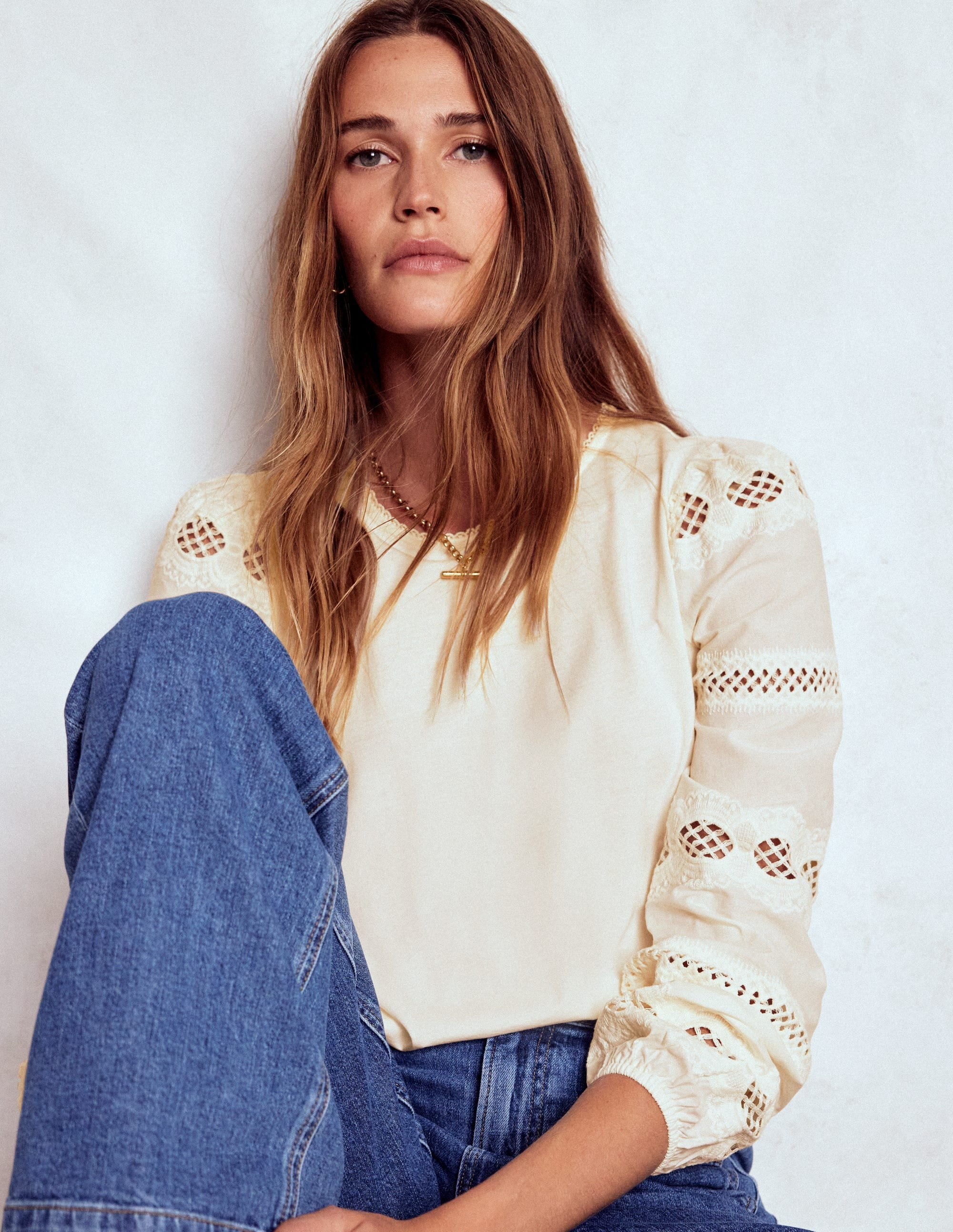 Millie Lace Mix Top Ivory Boden | Boden (US)