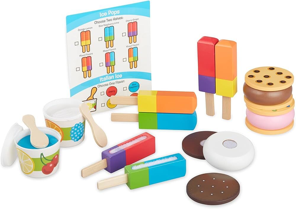Melissa & Doug Wooden Frozen Treats Ice Cream Play Set (24 pcs) - Play Food and Accessories | Amazon (US)