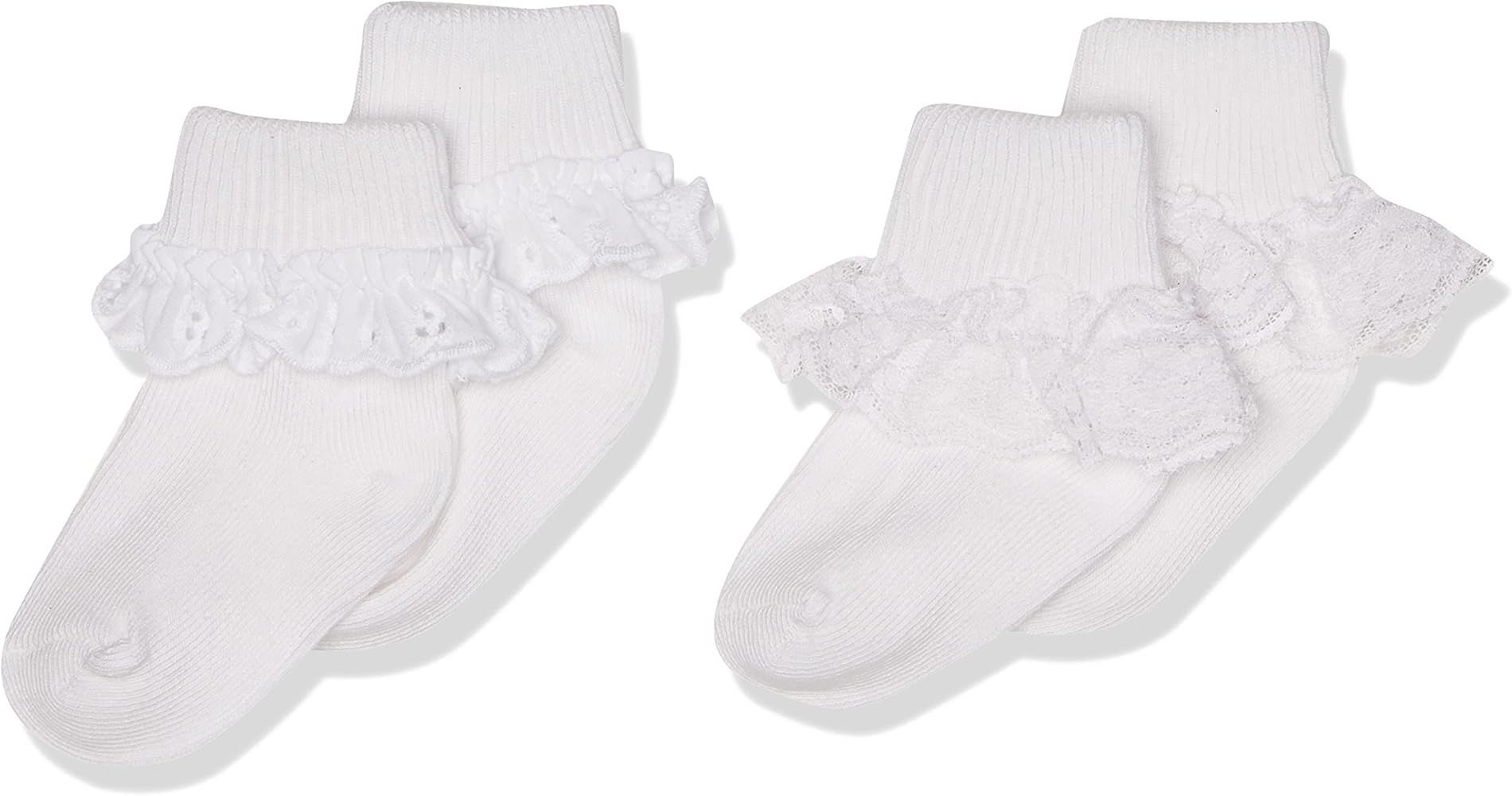 Jefferies Socks 2 Pack Eyelet Lace Trim And Lace Trim Sock - White/White | Amazon (US)