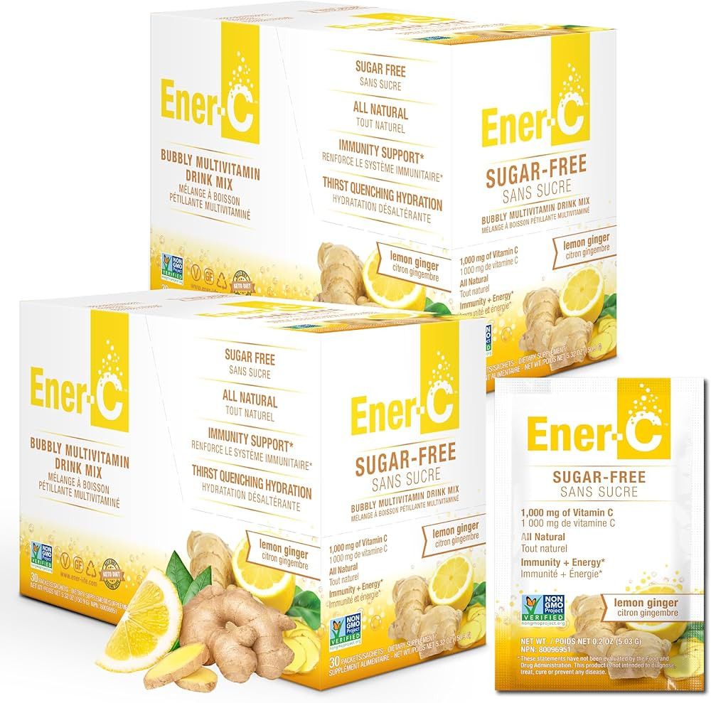 Ener-C Sugar Free Lemon Ginger Multivitamin Drink Mix, 1000mg Vitamin C, Non-GMO, Vegan, Real Fru... | Amazon (CA)