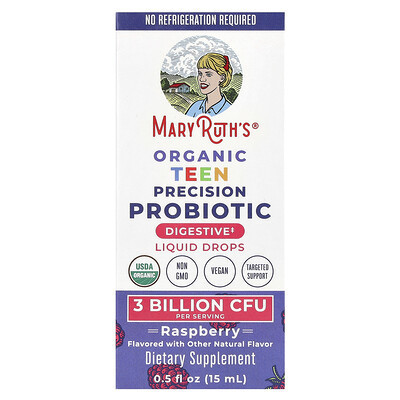 MaryRuth's, Organic Teen Precision Probiotic, Liquid Drops, Raspberry, 3 Billion CFU, 0.5 fl oz (15 ml) | iHerb