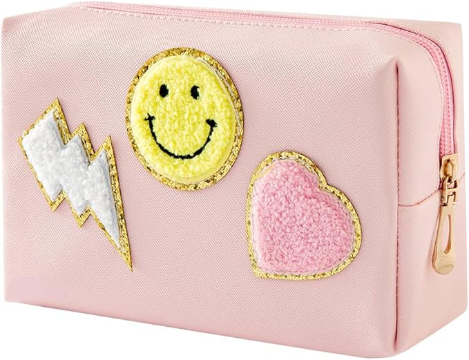NICOOTH Preppy Stuff Small Preppy Makeup Bag Cosmetic Travel Bag for Women Girls (pink) | Amazon (US)