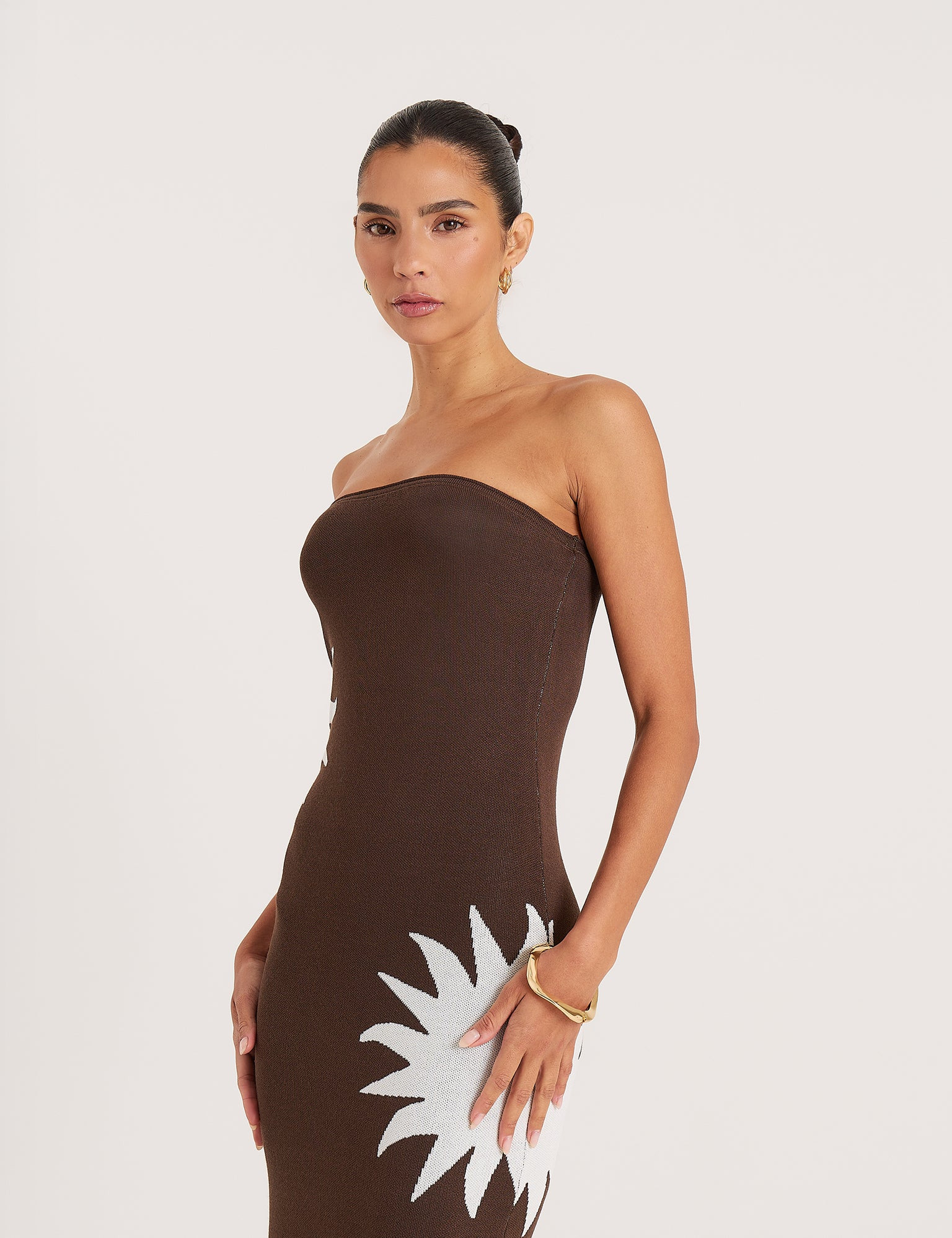Women's Chocolate and Cream Sun Print Bandeau Maxi Dress | Cassy | 4th & Reckless | 4th & Reckless