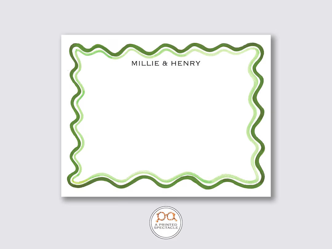Hunter and Sage Green Wavy Personalized Notecard Set Baby Shower, Bridal, Kids Notecards, Bachelo... | Etsy (US)