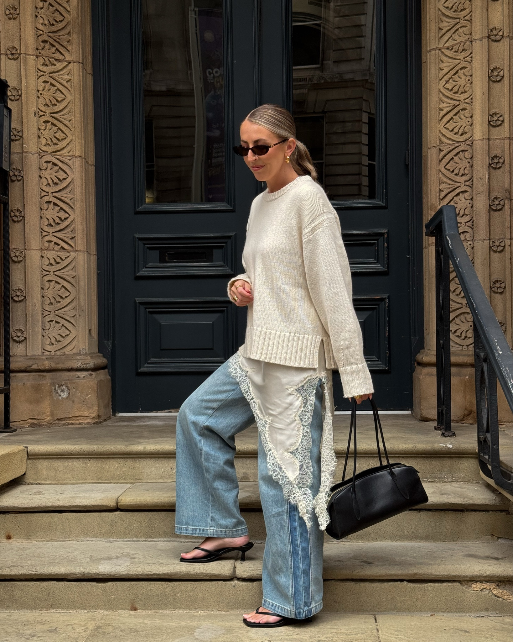Lace dress over jeans outfit 🫶🏻🤍🕊️

Zara dress, wide leg jeans, cream jumper, cashmere jumper, black bag, transitional outfits 

#LTKautumn #LTKstyletip #LTKuk