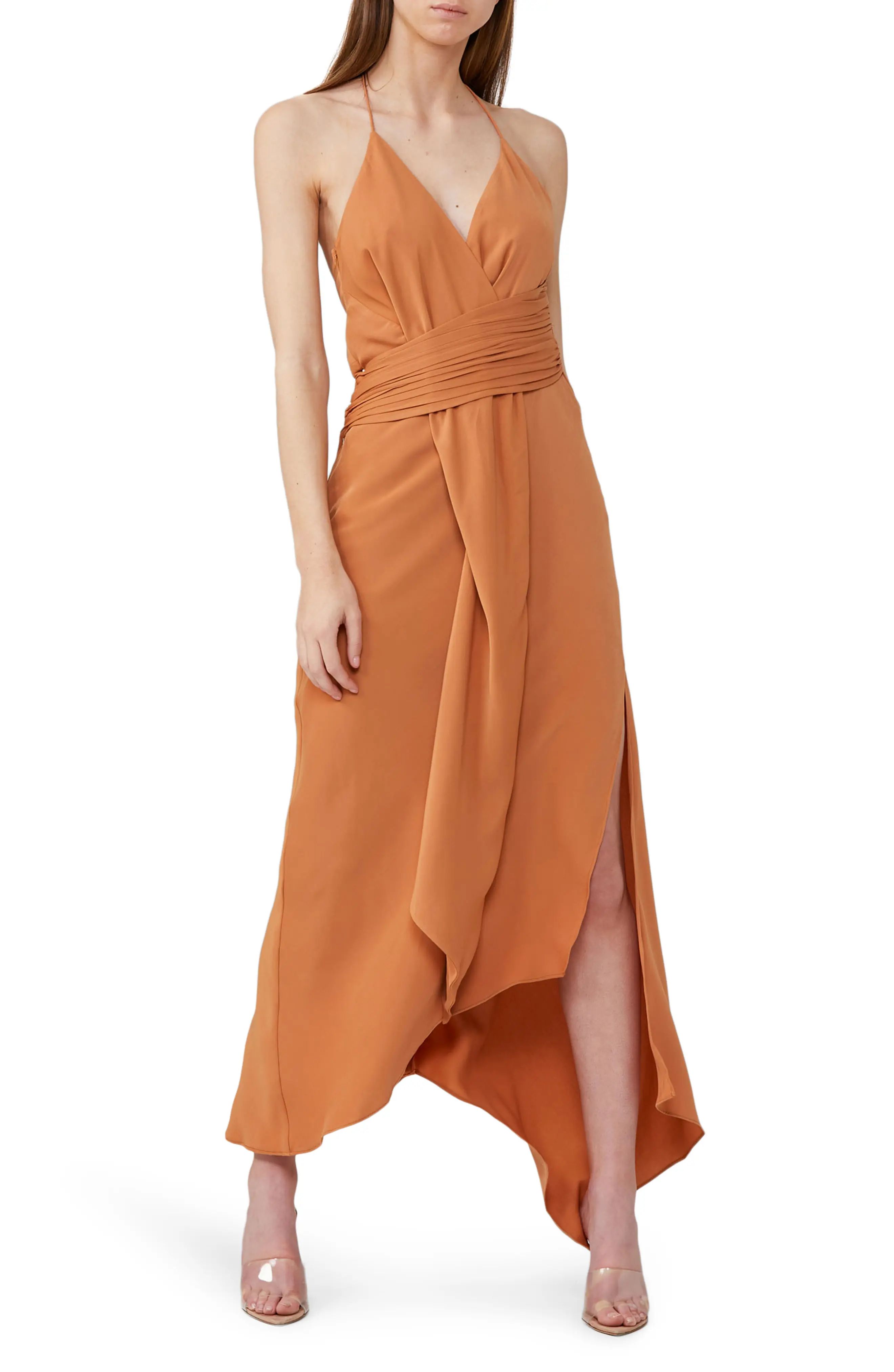 Women's Significant Other Elusive Asymmetrical Halter Midi Dress, Size 10 - Brown | Nordstrom