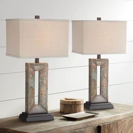 Franklin Iron Works Rustic Table Lamps 26 High Set of 2 Natural Stale Open Rectangular Box Shade for | Walmart (US)
