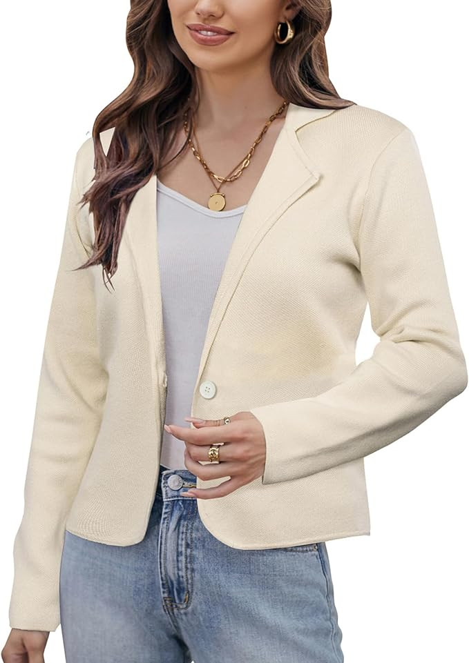 GRACE KARIN Women Sweater Blazer Casual Work Croppped Cardigan Lightweight Button Front Short Kni... | Amazon (US)