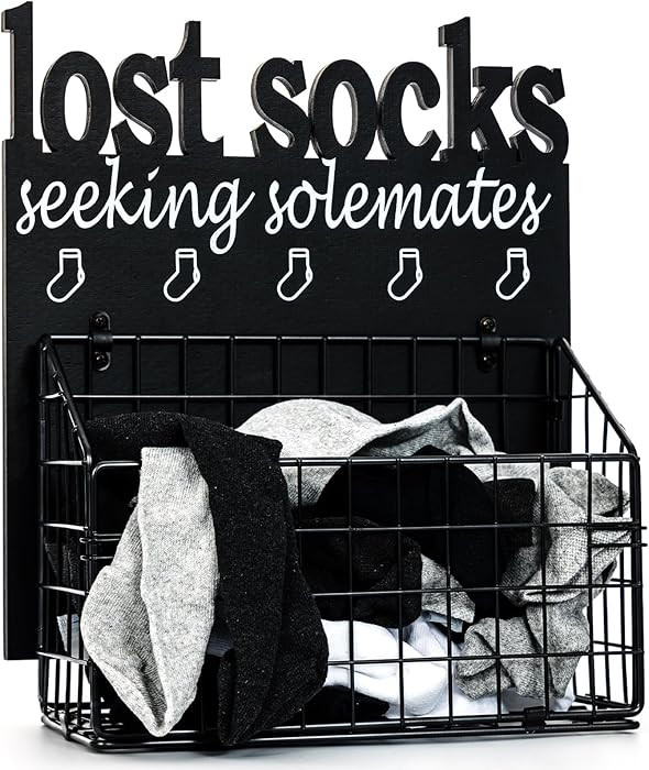 Lost Socks Basket for Laundry Room, Rustic Farmhouse Cutout Letters Organization, Home Wooden Dec... | Amazon (US)