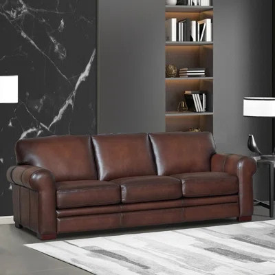 Brookfield 95 Wide Genuine Leather Rolled Arm Sofa | Wayfair North America