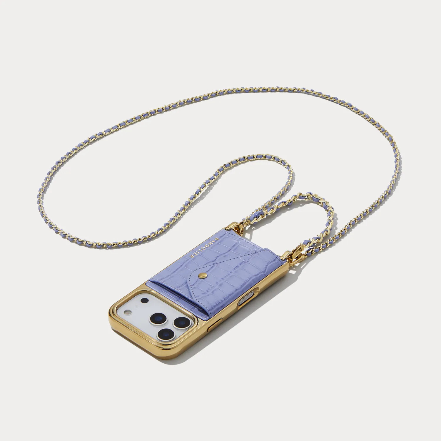 Lily Chrome Side Slot Leather Crossbody Bandolier Set - Lavender Croc/ | Bandolier