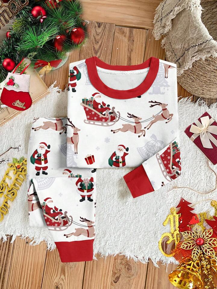 SHEIN Baby Boy Casual Minimalist Christmas Pattern Snug Fit Round Neck Fleece Long Sleeve Shirt A... | SHEIN