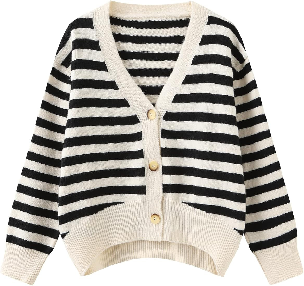 Women Striped Sweater Lightweight Knitted Cropped Cardigan Jacket Y2k V-Neck Button Down Loose Op... | Amazon (US)