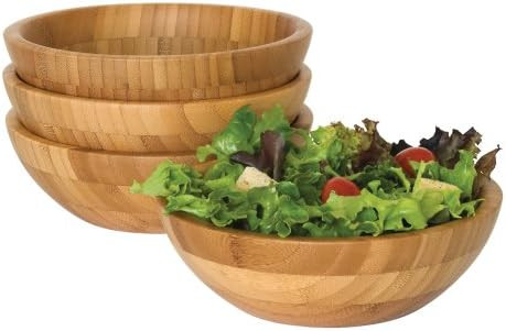Lipper International Bamboo Wood Salad Bowls, Small, 7" Diameter x 2.25" Height, Set of 4 Bowls | Amazon (US)