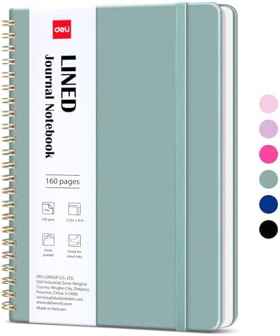deli Green Lined Spiral Journal Notebook, 160 Pages, A5 (5.5"x8") Hardcover Writing Notebook, Col... | Amazon (US)