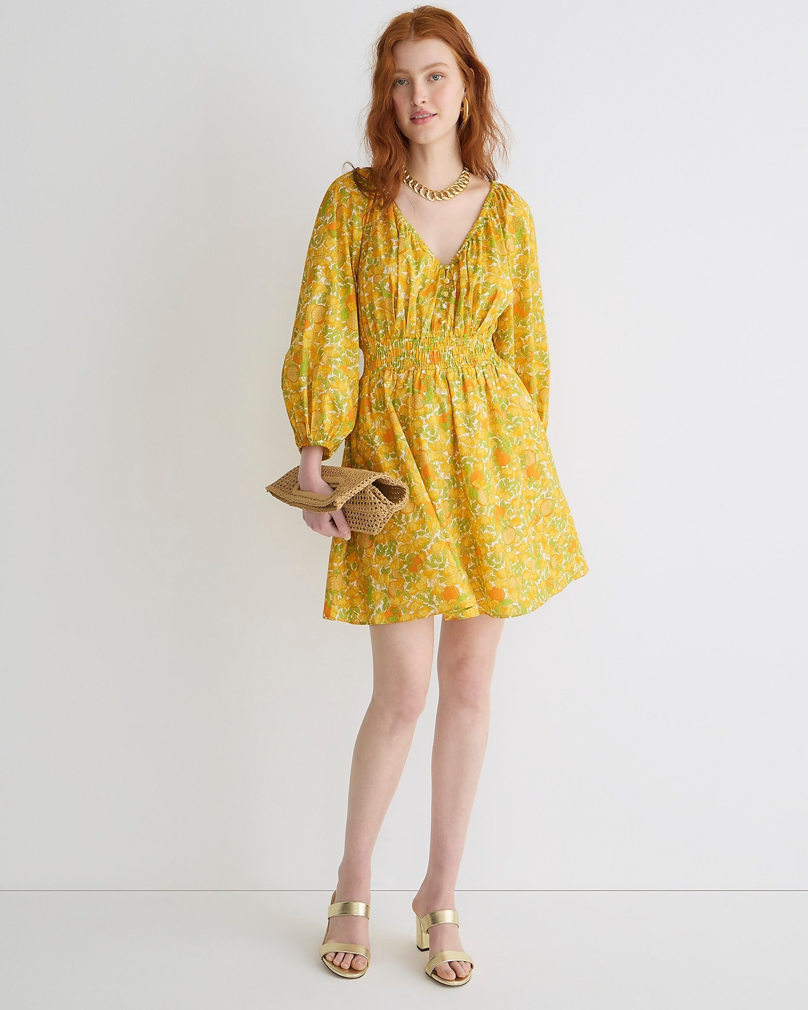 V-neck cotton lawn mini dress in limone print | J. Crew US
