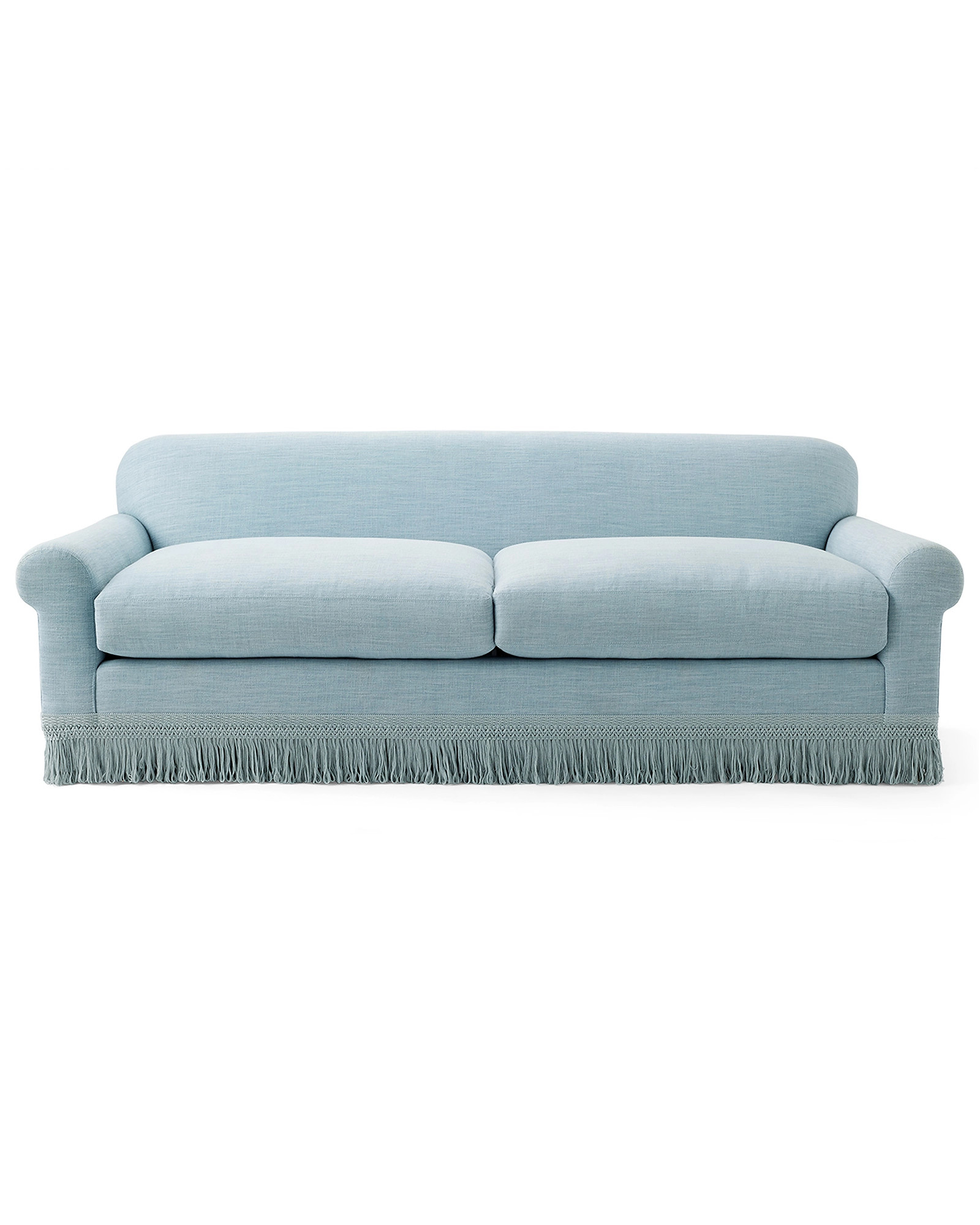 Cambridge Sofa - Coastal Blue Washed Linen with Fringe | Serena and Lily