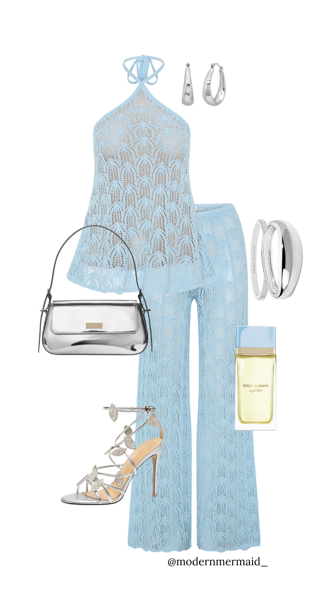 Serving coastal elegance with a touch of sparkle. This dreamy powder blue crochet set paired with silver accessories feels like a European summer evening by the water—effortless, elevated, and unforgettable.

The delicate lace texture, statement heels, and icy metallic accents make this the perfect look for vacation dinners, rooftop cocktails, or any moment that calls for a little main character energy. 

LTK Style Tip: Pair soft blues with silver accessories for a fresh, luxe look that feels timeless and modern all at once.

#LTKFashion #LTKStyle #SummerStyle #EuropeanSummer #BlueAesthetic #VacationOutfit #ResortWear #CoastalChic #BeachClubStyle #ElegantOutfit #MatchingSet #LightBlueStyle #DateNightLook #VacationFashion #OOTDInspo 

 