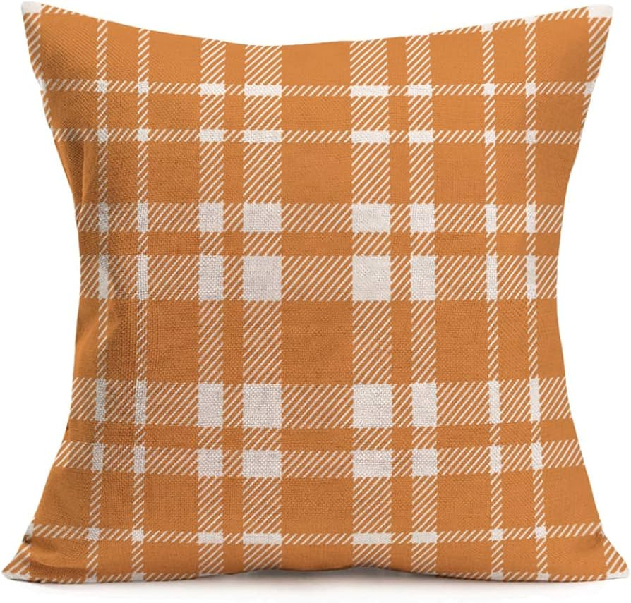 Amazon.com: Smilyard Orange Buffalo Plaid Pillow Covers Fall Decor Farmhouse Decoration Throw Pil... | Amazon (US)