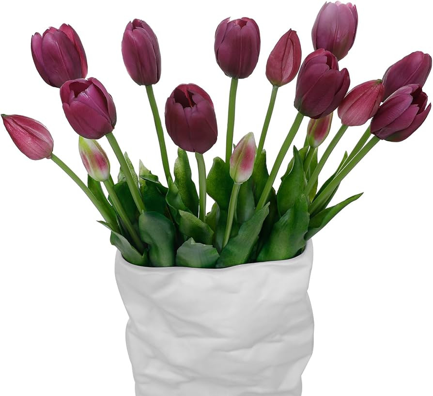 15 Pcs Deep Purple Artificial Tulips Fake Flowers, Premium Latex Lifelike Texture, UV Resistant W... | Amazon (US)