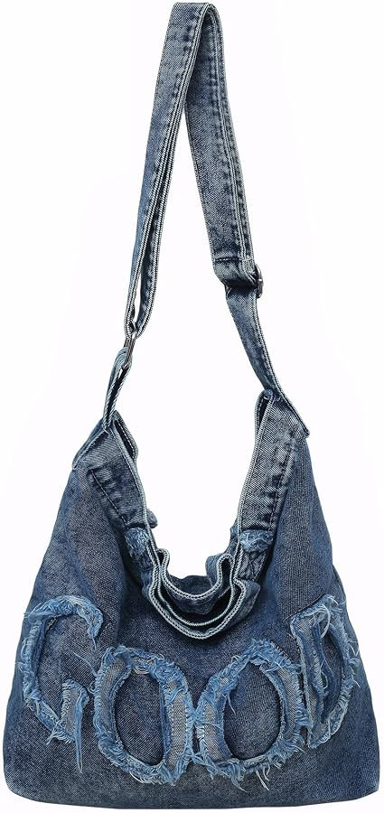 Denim Hobo Tote Bag for Women Large Casual Crossbody Jean Shoulder Purse | Amazon (US)