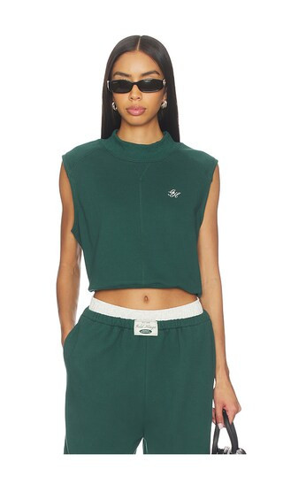 Gold Hinge Mock Neck Sleeveless Top in Dark Green. - size L | Revolve Clothing (Global)