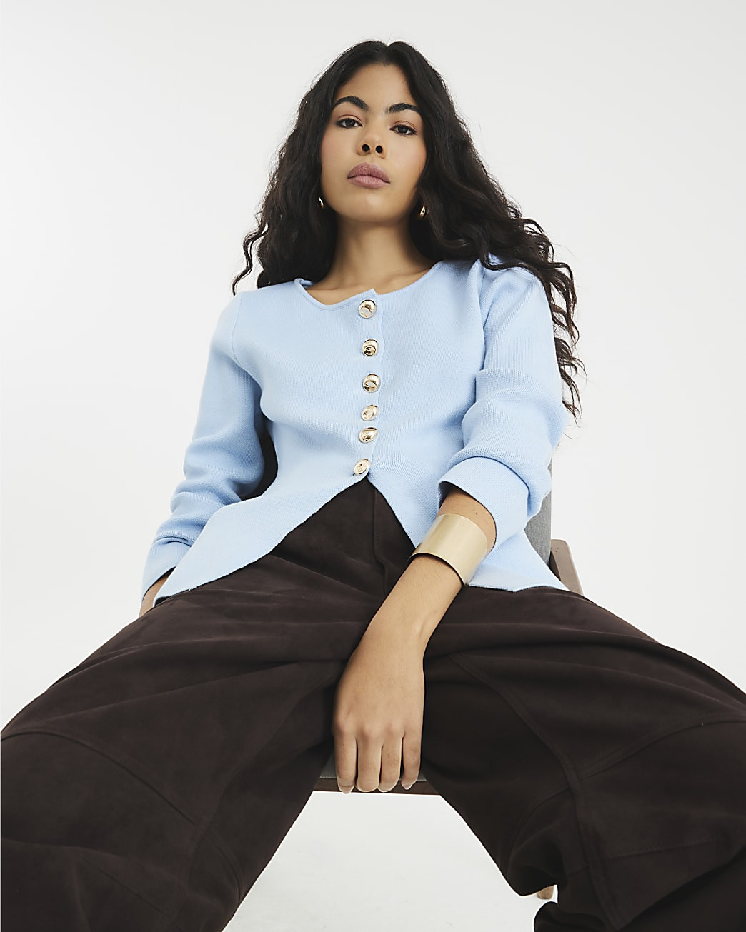 Blue Knit Button Cardigan | River Island UK & IE