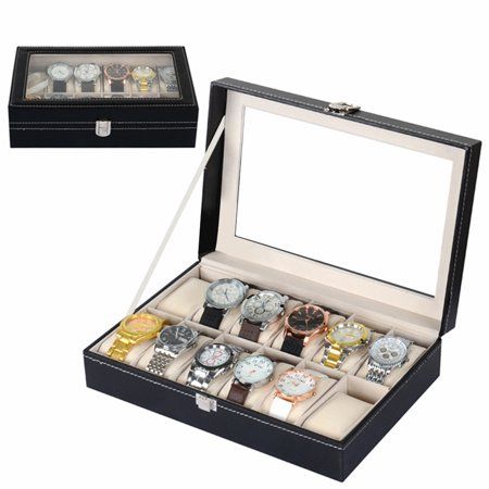 Moaere 12 Slot Luxury Watch Display Holder Box Case Pu Leather Storage Organizer with Glass | Walmart (US)