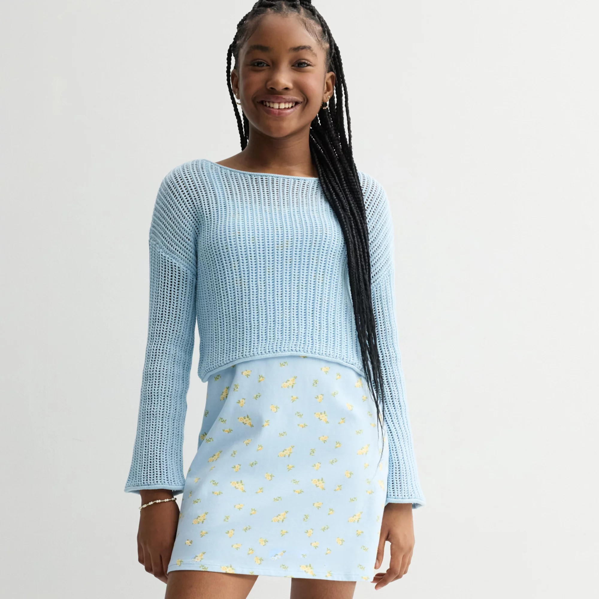 Girls 7-16 eyeshadow Floral Mini Dress & Mesh Pullover Sweater Set | Kohl's