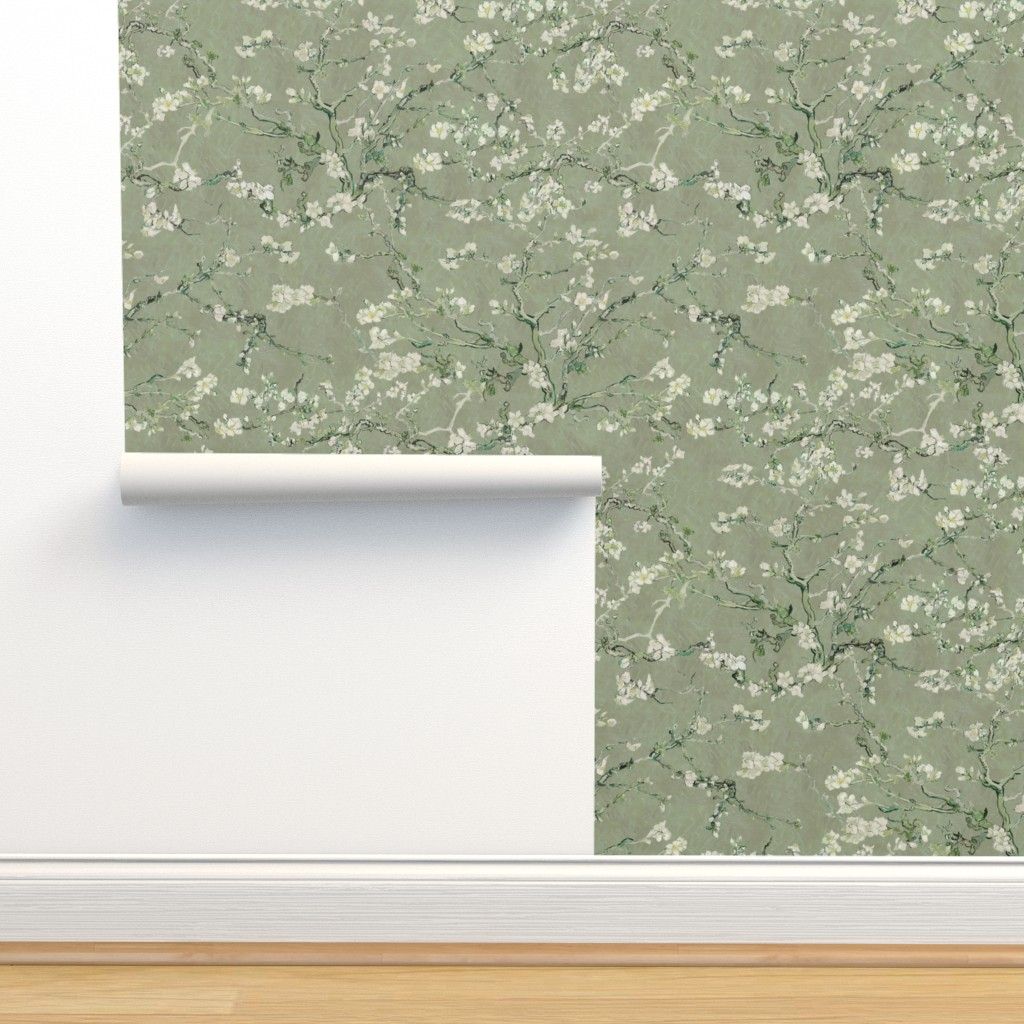 Vincent Van Gogh Almond Blossom sage green | Spoonflower