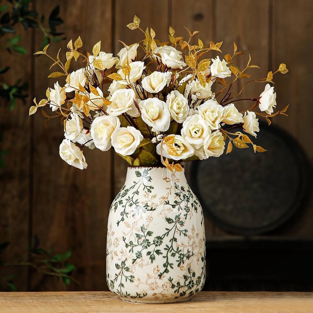 Green and Beige Vintage Vase, Chinoiserie Floral Vase, Rustic Ceramic Large Vases for Home Decors... | Amazon (US)