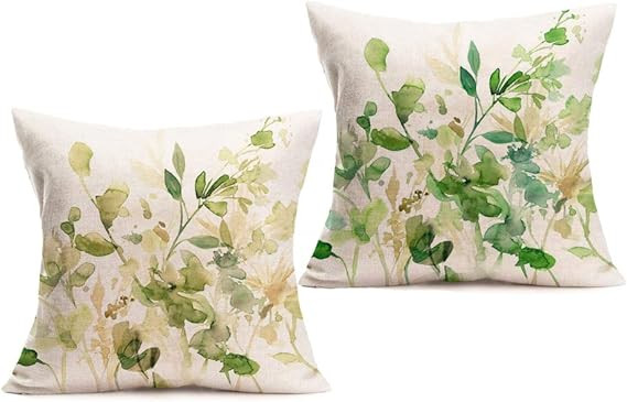 Asminifor Throw Pillow Covers Oil Painting of Green Leaves Decorative Pillow Cases Home Decor Squ... | Amazon (US)