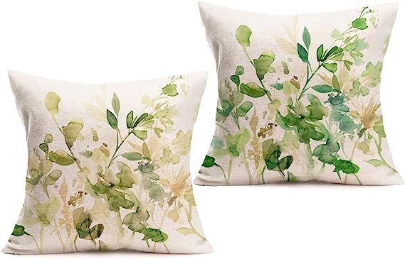 Asminifor Throw Pillow Covers Oil Painting of Green Leaves Decorative Pillow Cases Home Decor Squ... | Amazon (US)