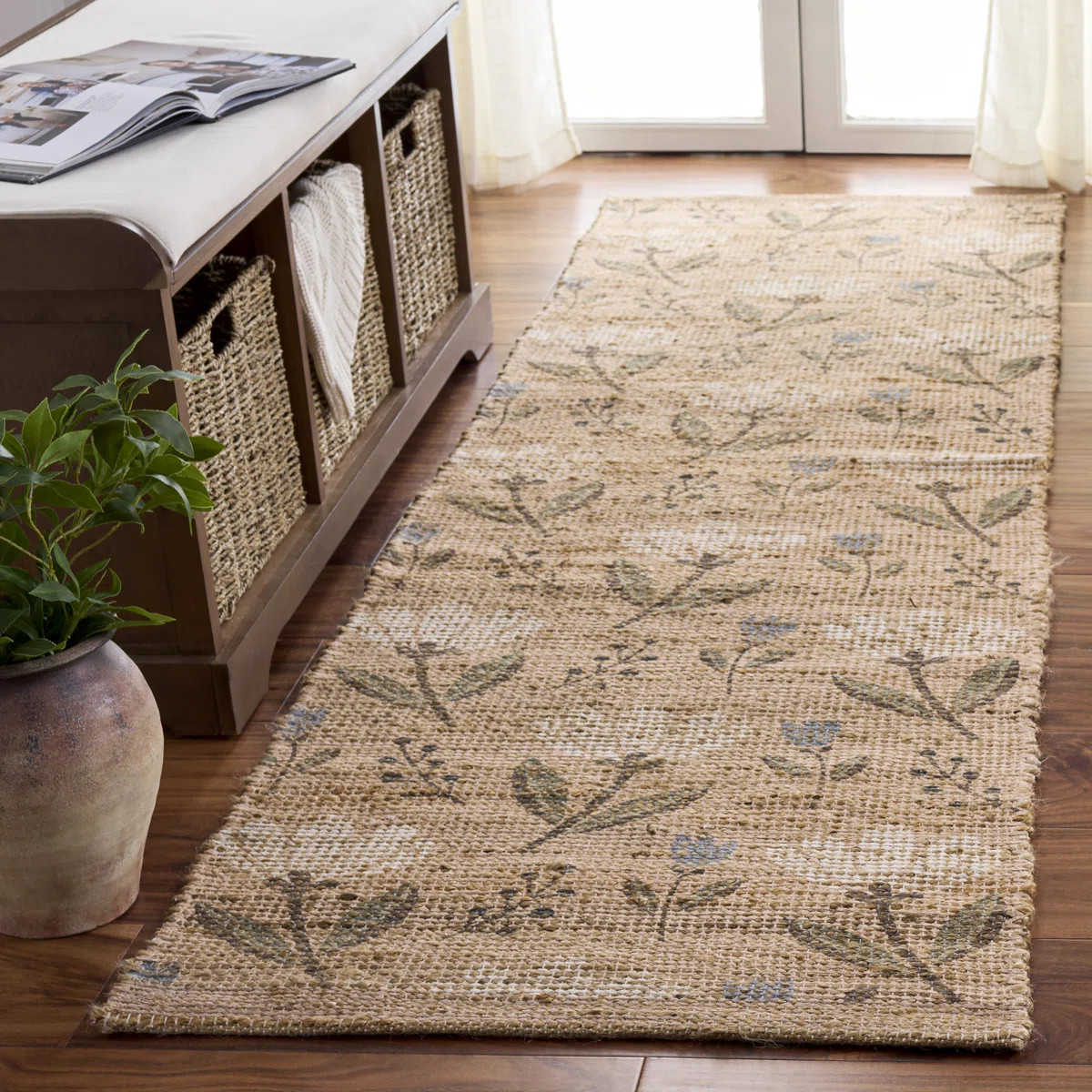 Saffron Hand Woven Jute/Sisal; Chenille; Cotton Floral Indoor Rug | Birch Lane